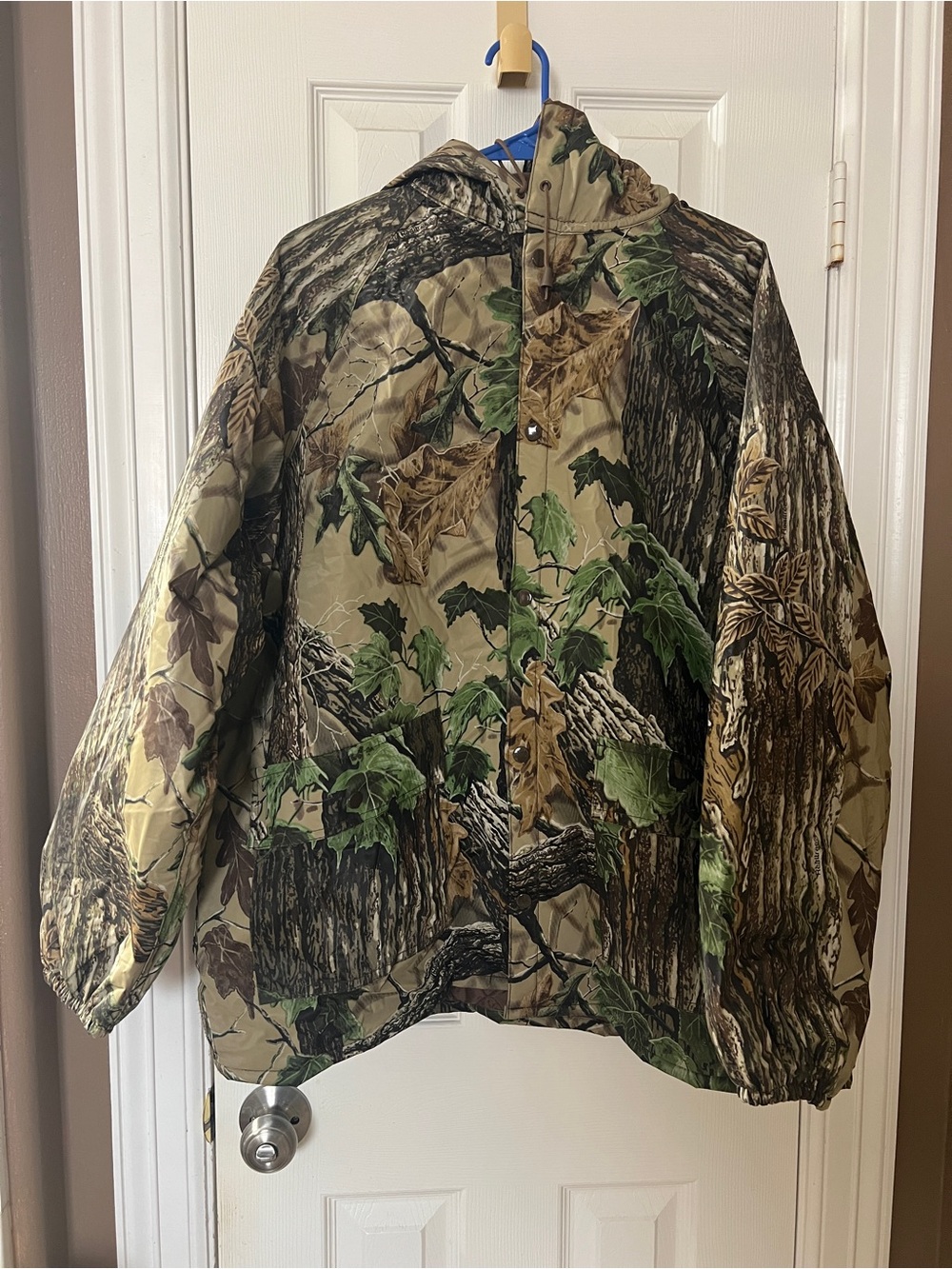 VTG Stearns Mens Large Realtree Camo Snap Dry Wear Waterproof Hooded Rain jacket